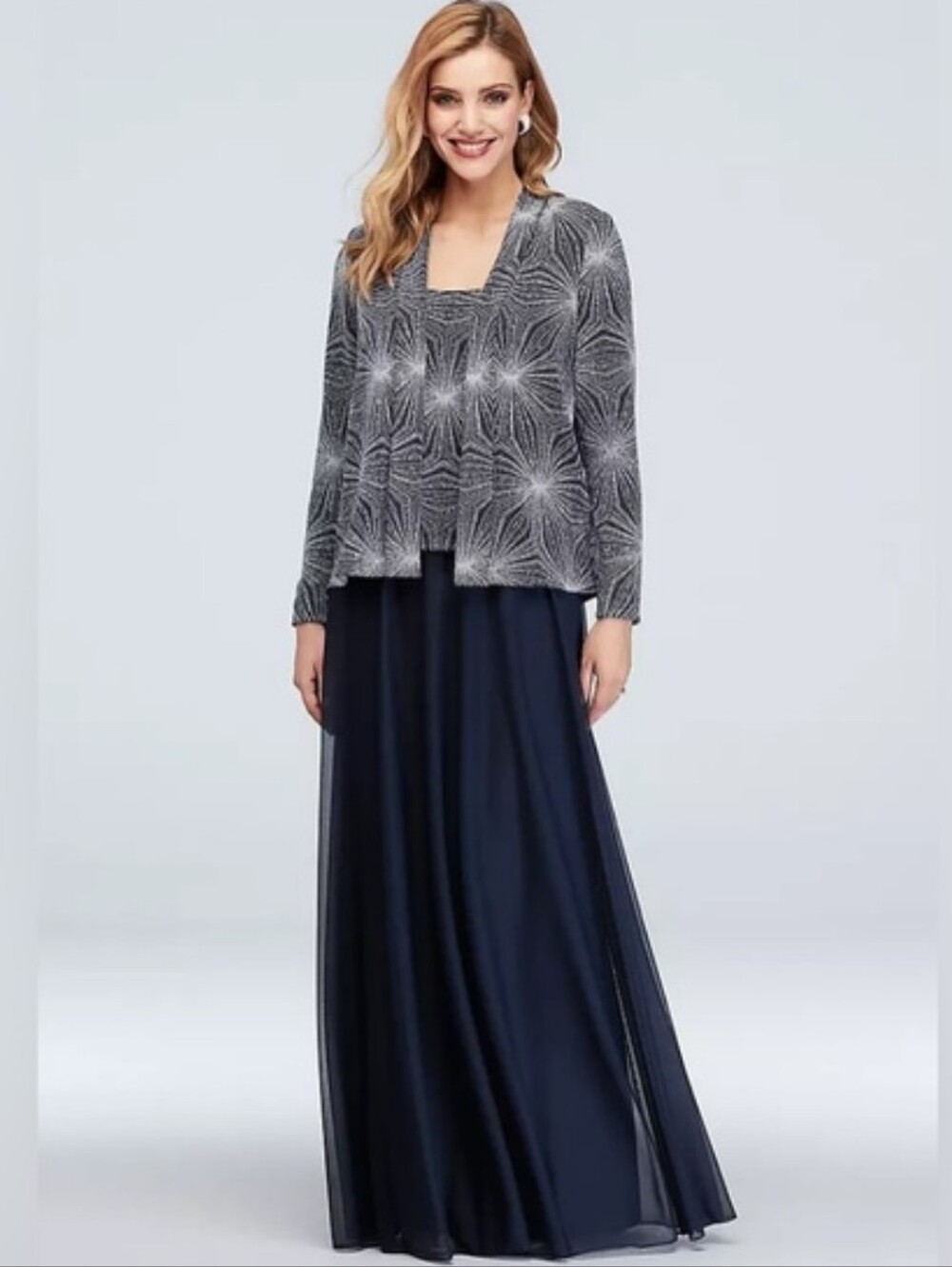 Cachet Women's Plus Size 14: Navy Glitter - Elegant Floor-Length Dress & Jacket